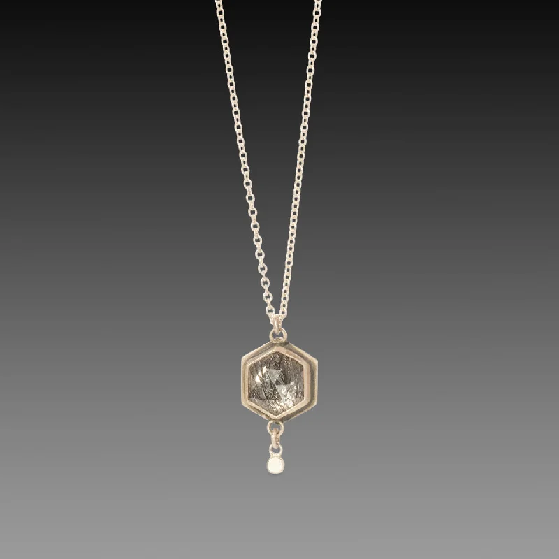 Alexandrite necklaces-Tourmalinated Quartz Hexagon Necklace