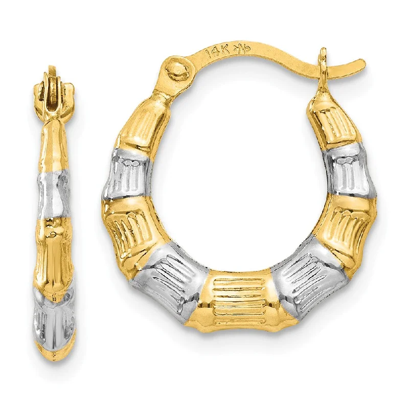 Lavish tier earrings-14k Yellow Gold & White Rhodium Bamboo Style Hoop Earrings, 13mm