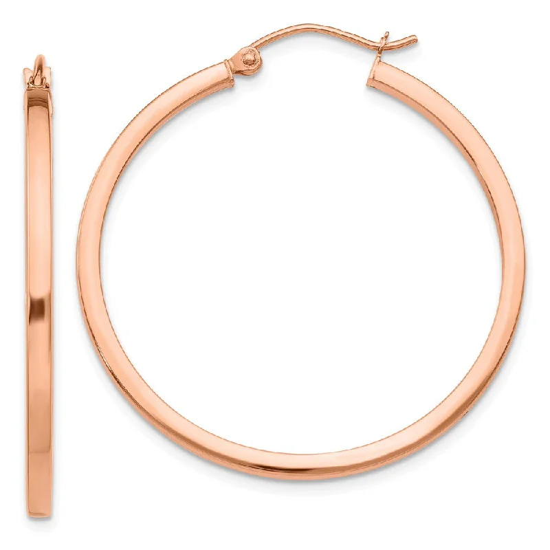 Reef theme earrings-2mm x 35mm Polished 14k Rose Gold Square Tube Round Hoop Earrings