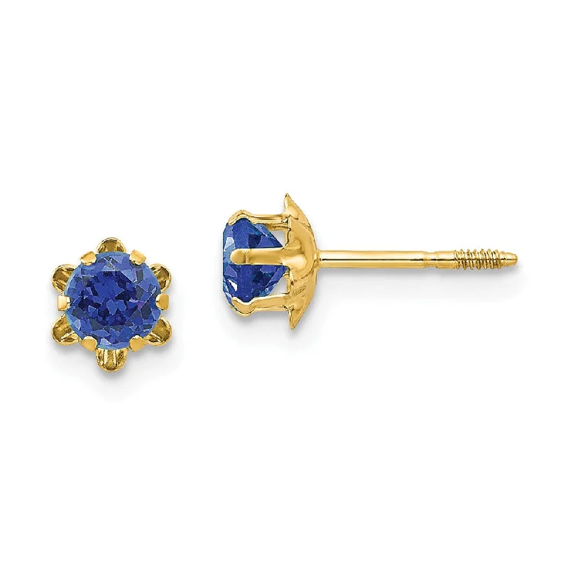 Sharp bar earrings-Kids 4mm Synthetic Sapphire Screw Back Stud Earrings 14k Yellow Gold