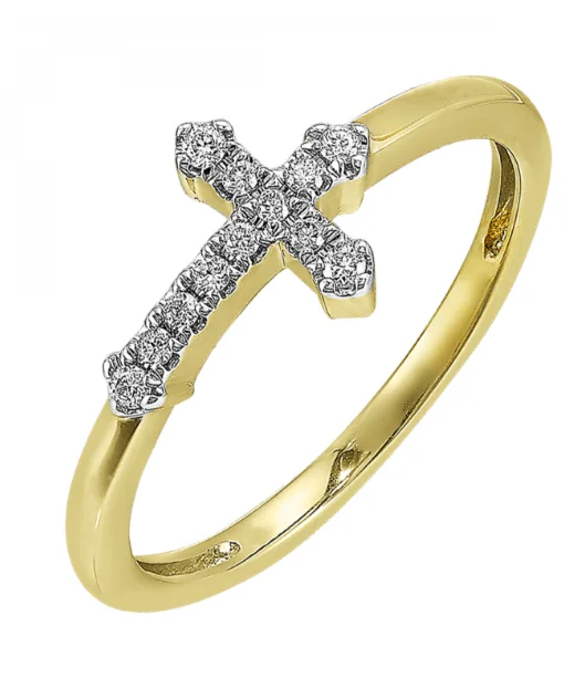 Georgian style rings-14K Yellow Gold 0.10cttw I1 H-I Diamond Cross Ring