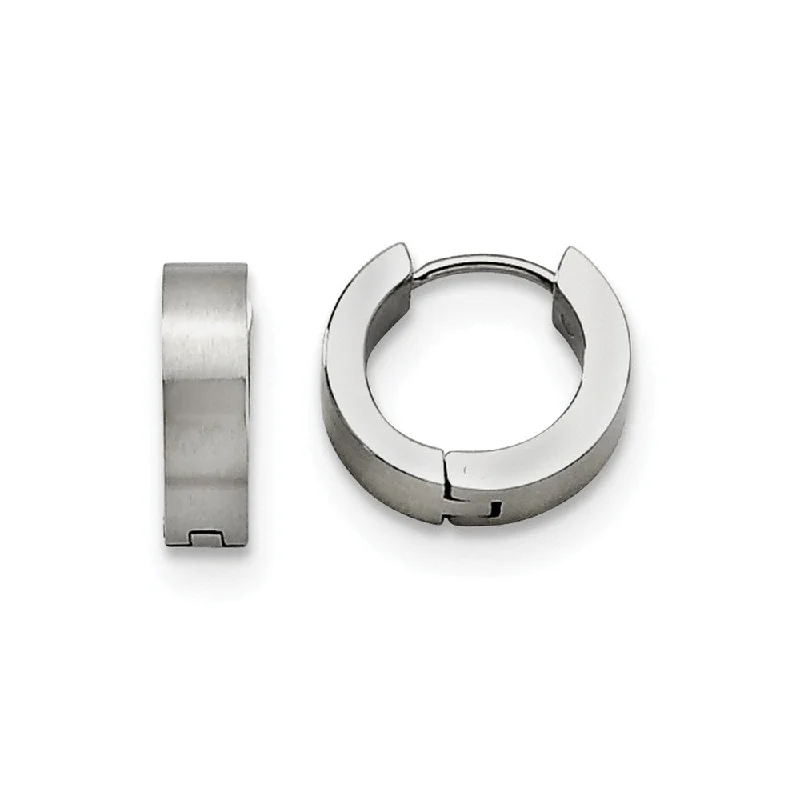 Indian tile earrings-Stainless Steel Brushed Hinged Huggie Round Hoop Earrings, 4 x 14mm