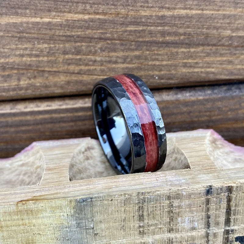 Bare dot rings-"The Tide" 100% USA Made Build Your Own Ring Black Diamond Ceramic Scored Finish Offset Inlay