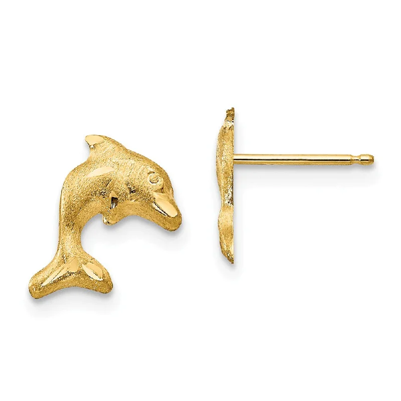 Nomad weave earrings-Kids Satin and Diamond-Cut Dolphin Post Earrings in 14k Yellow Gold