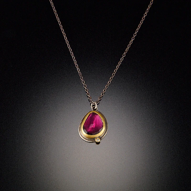 Warding eye necklaces-Rose Cut Garnet Necklace with Diamond