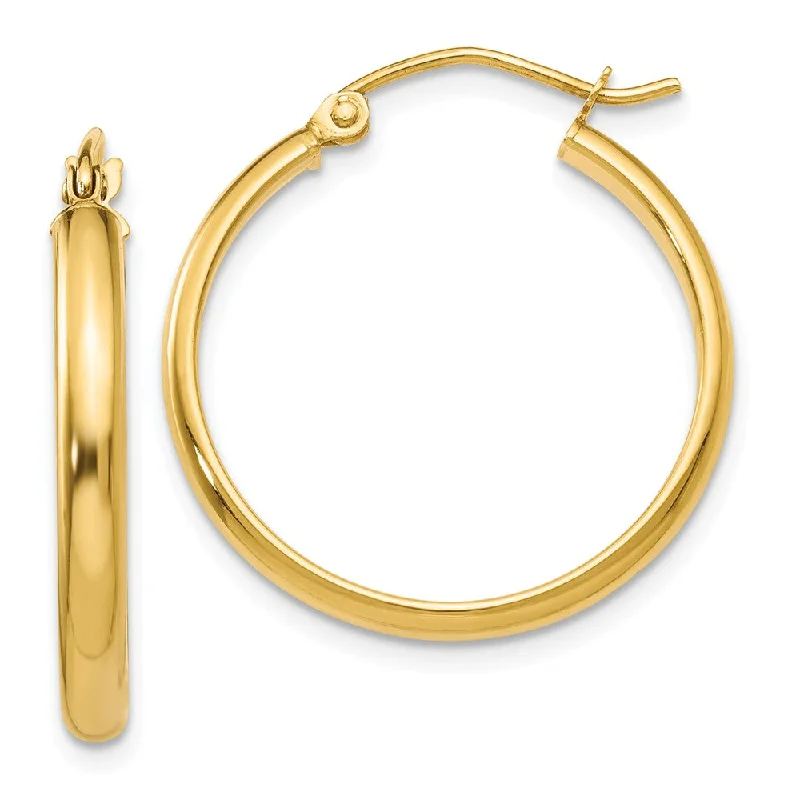 Embossed disc earrings-2.75mm x 22mm Polished 14k Yellow Gold Domed Round Tube Hoop Earrings