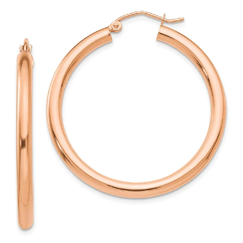 Polished silver earrings-3mm, 14k Rose Gold Polished Round Hoop Earrings, 35mm (1 3/8 Inch)