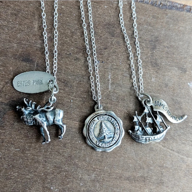 Embossed disc necklaces-Vintage Souvenir Necklaces