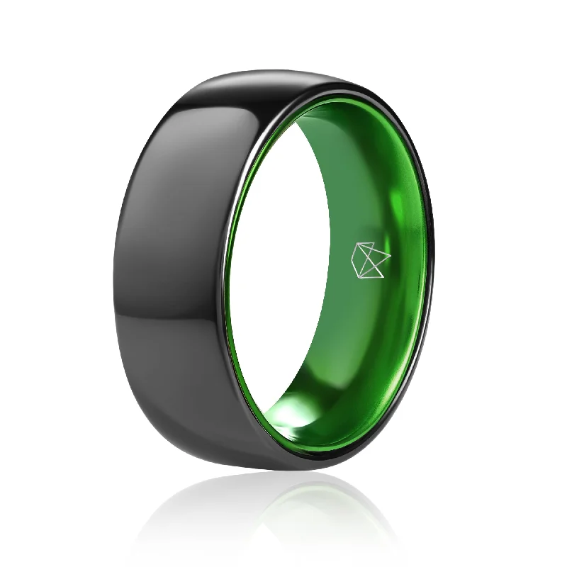 Classic lock rings-Black Ceramic Ring - Resilient Green