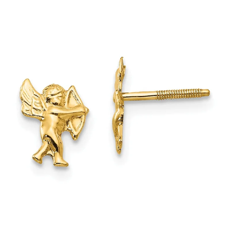 Flapper deco earrings-Kids 14k Yellow Gold Polished Cupid Screw Back Post Earrings