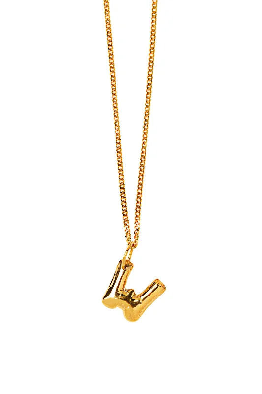 Diagonal bar necklaces-Letter W Gold Plated Necklace