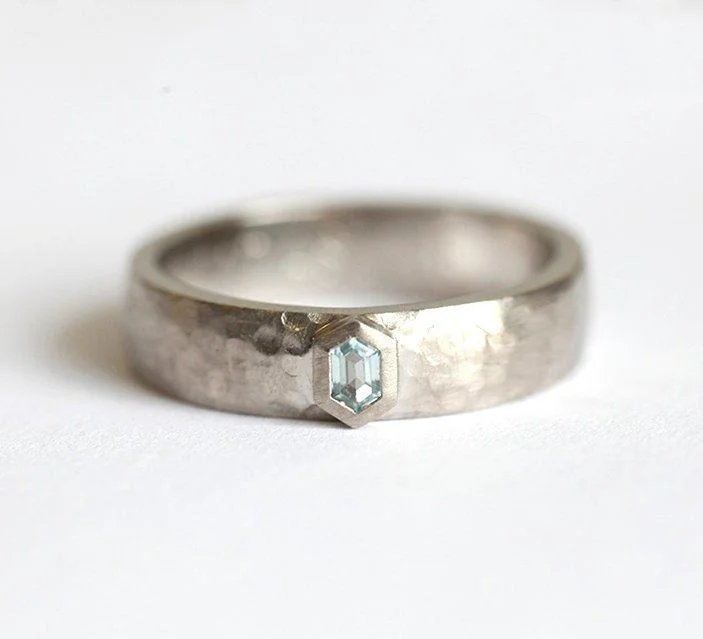 Stained wood rings-Aquamarine Ring, Wedding Band