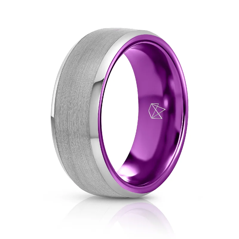 New moon rings-Silver Tungsten Ring - Resilient Purple