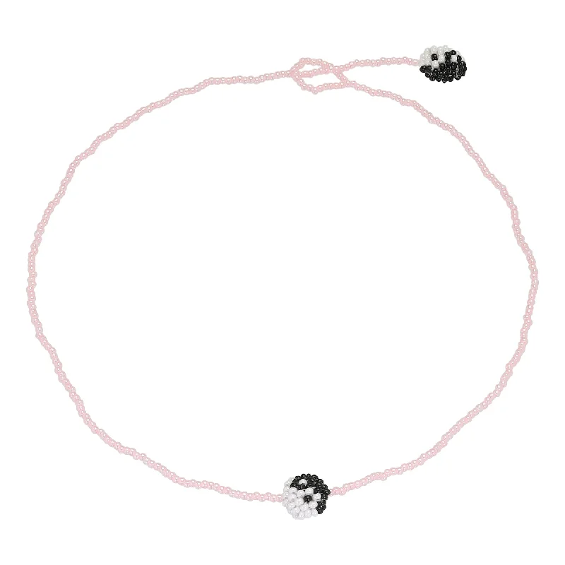 Obsidian stone necklaces-Simple Yin Yang Necklace Pink Beads