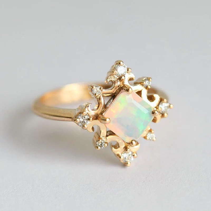 Jet black rings-Lilyanna Vintage Opal Ring