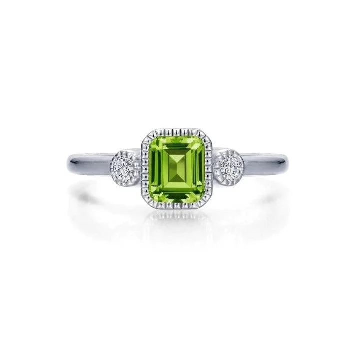 Oval design rings-SS/PT 0.98cttw Simulated Diamond & Simulated Peridot Ring