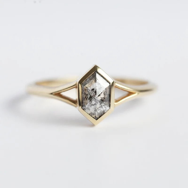 Ripple style rings-Lucia Salt & Pepper Diamond Hexagon Ring