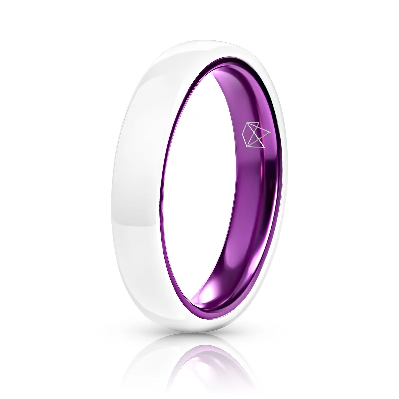 Trapezoid stone rings-White Ceramic Ring - Resilient Purple - 4MM