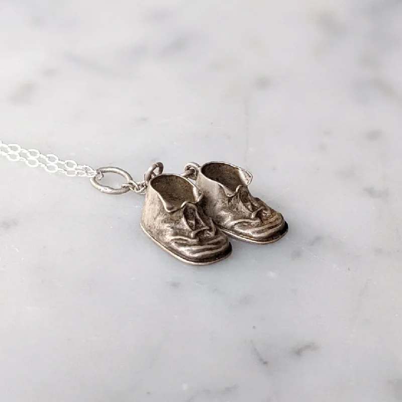 Sturdy chain necklaces-Antique Baby Booties Necklace