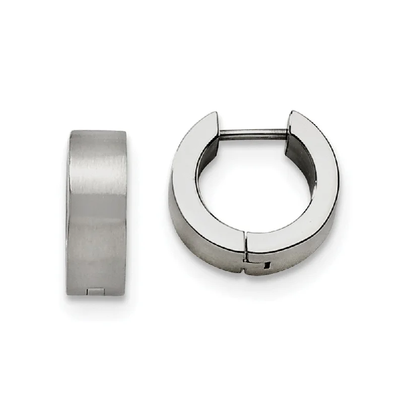 Sacred cross earrings-Stainless Steel Brushed Hinged Huggie Round Hoop Earrings, 5.5 x 13mm