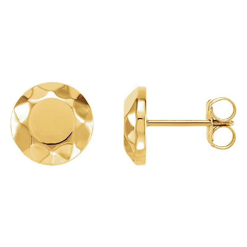 Tulip motif earrings-9mm (3/8 Inch) 14k Yellow Gold Faceted Circle Stud Earrings