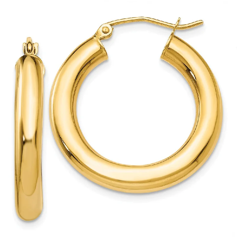 Classic flair earrings-4mm, 14k Yellow Gold Classic Round Hoop Earrings, 25mm (1 Inch)