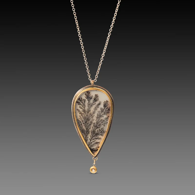 Peridot stone necklaces-Dendritic Agate Teardrop Necklace