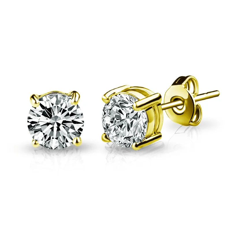 Ribbon tassel earrings-Gold Plated Solitaire Crystal Stud Earrings Created with Zircondia® Crystals