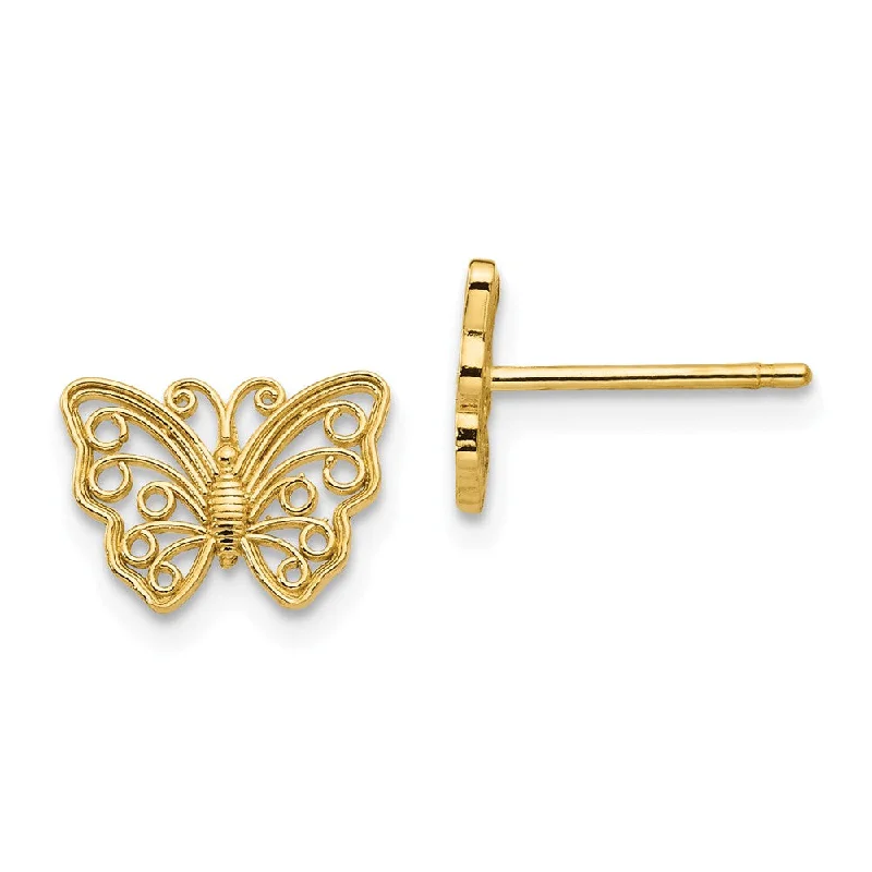 Spinel stud earrings-10mm Cutout Butterfly Post Earrings in 14k Yellow Gold