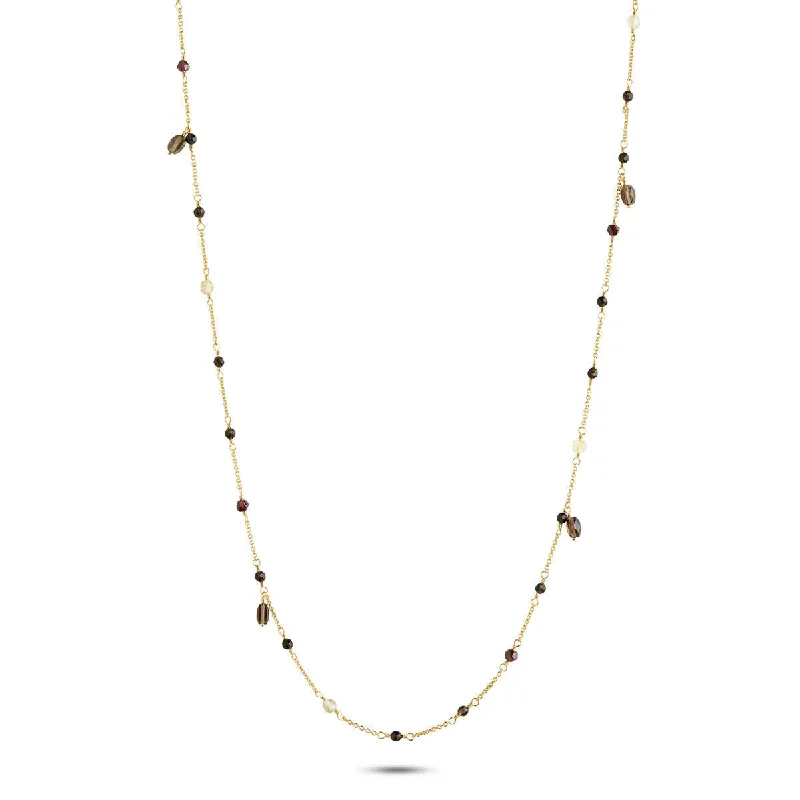 Shiny bead necklaces-Gem Candy Happiness 18K Gold Plated Necklace w. Garnet, Quartz & Citrin