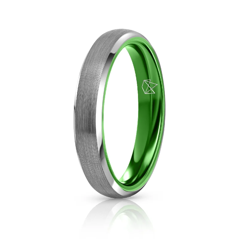 Braided bead rings-Silver Tungsten Ring - Resilient Green - 4MM