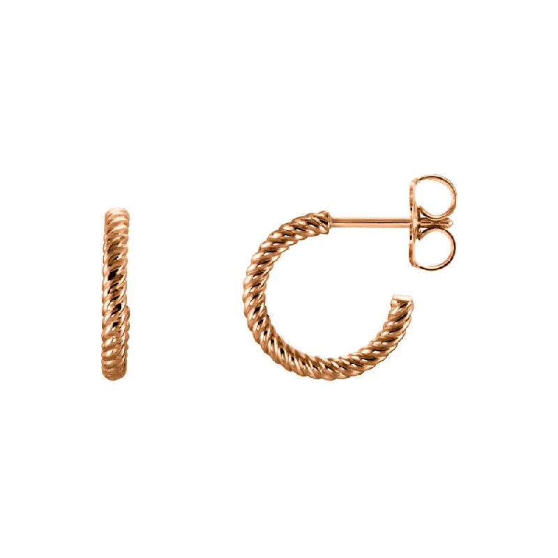 Five-tier earrings-Rope Hoop Earrings in 14k Rose Gold, 12mm (7/16 Inch)