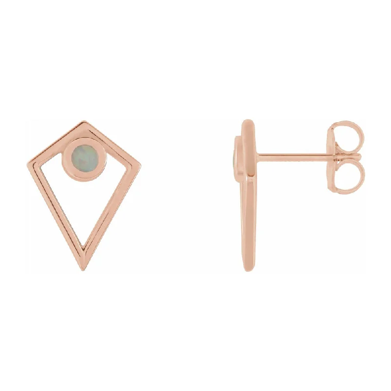 Breezy hoop earrings-14K Rose Gold Opal or Onyx Cabochon Pyramid Post Earrings, 11 x 14mm