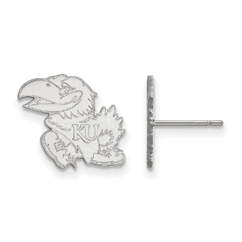 Embossed disc earrings-14k White Gold University of Kansas Small Mascot Post Earrings