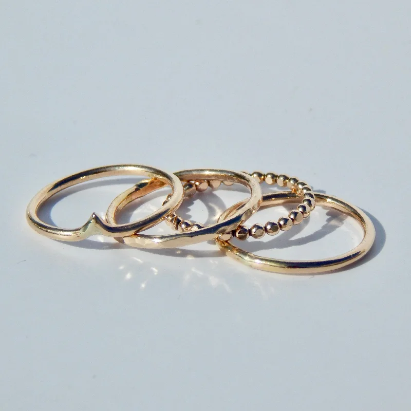 Braided motif rings-Set of Four 14k Gold Fill Stacking Rings - Chevron, Medallion, Hammered, and Classic