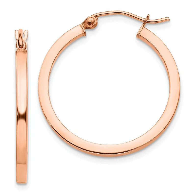 New moon earrings-2mm x 25mm Polished 14k Rose Gold Square Tube Round Hoop Earrings