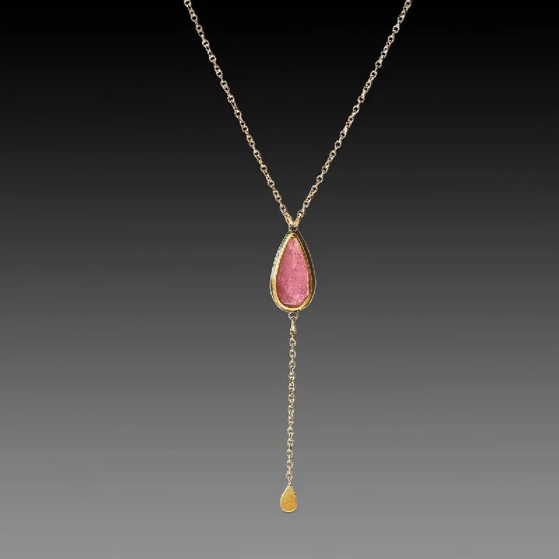 Tarnished silver necklaces-Delicate Pink Sapphire Necklace with Gold drop