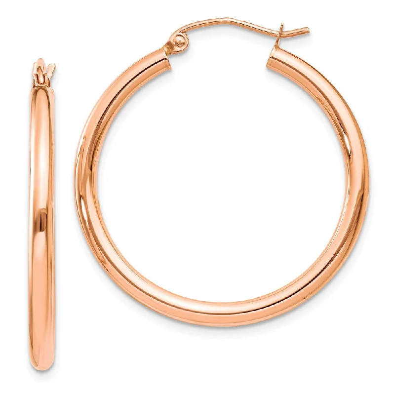 Nomad weave earrings-2.5mm, 14k Rose Gold Polished Round Hoop Earrings, 30mm (1 1/8 Inch)