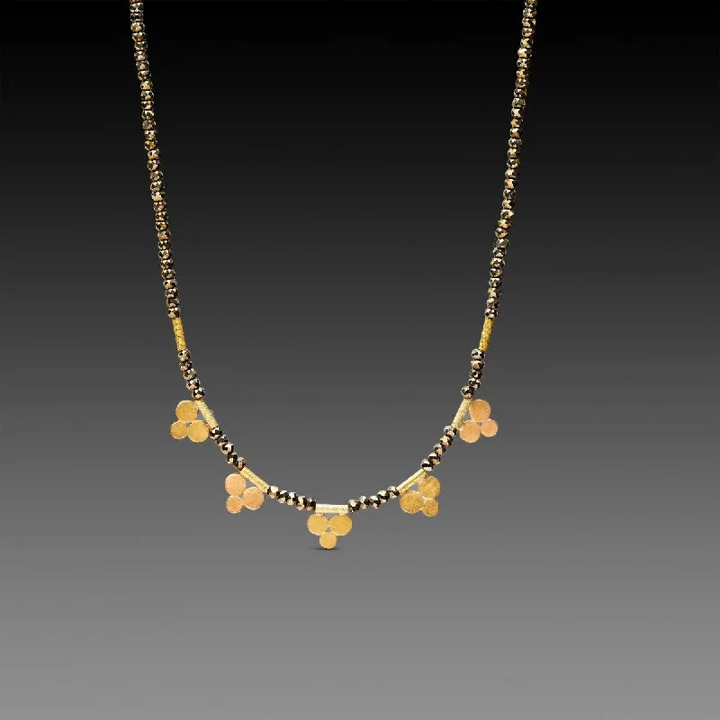 Tri-metal necklaces-Pyrite Necklace with Gold Trios