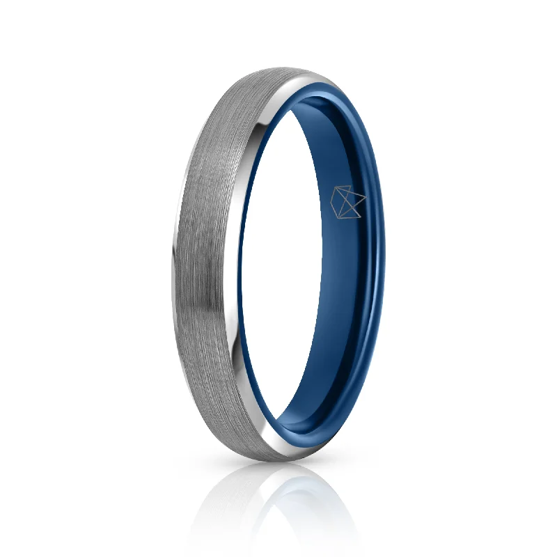 Vine carved rings-Silver Tungsten Ring - Blue EMBR - 4MM