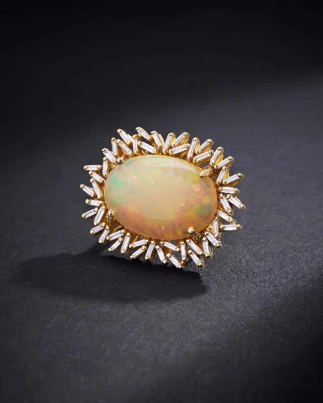 Tri-metal rings-One of a Kind Oval Shaped African Opal Sunburst Ring