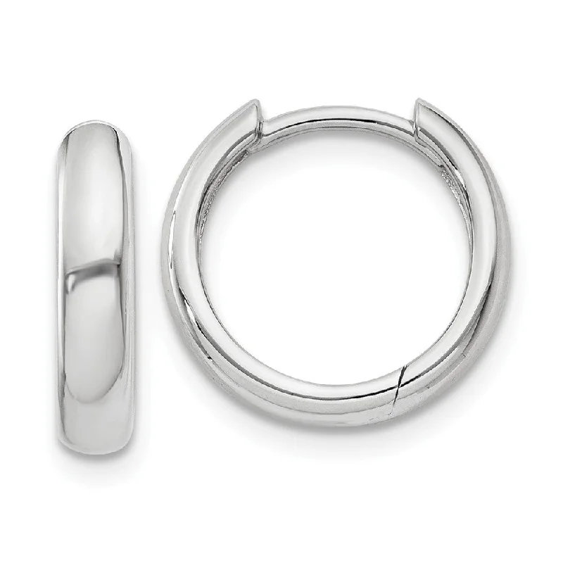 Bare dot earrings-Hinged Huggie Round Hoop Earrings in 14k White Gold, 12mm (7/16 Inch)