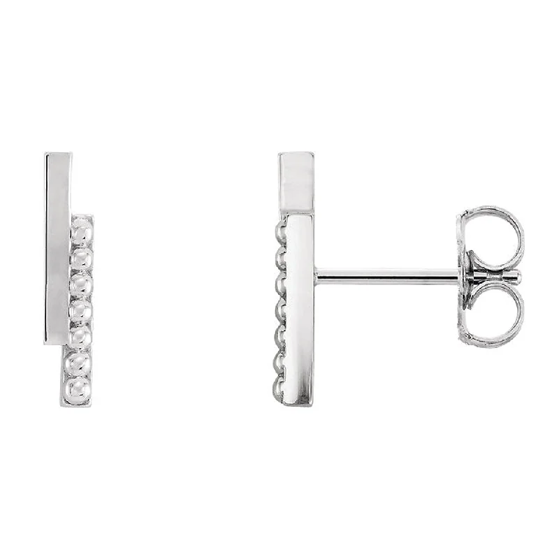 Bare dot earrings-2.3 x 12mm (7/16 Inch) 14k White Gold Polished & Beaded Bar Earrings