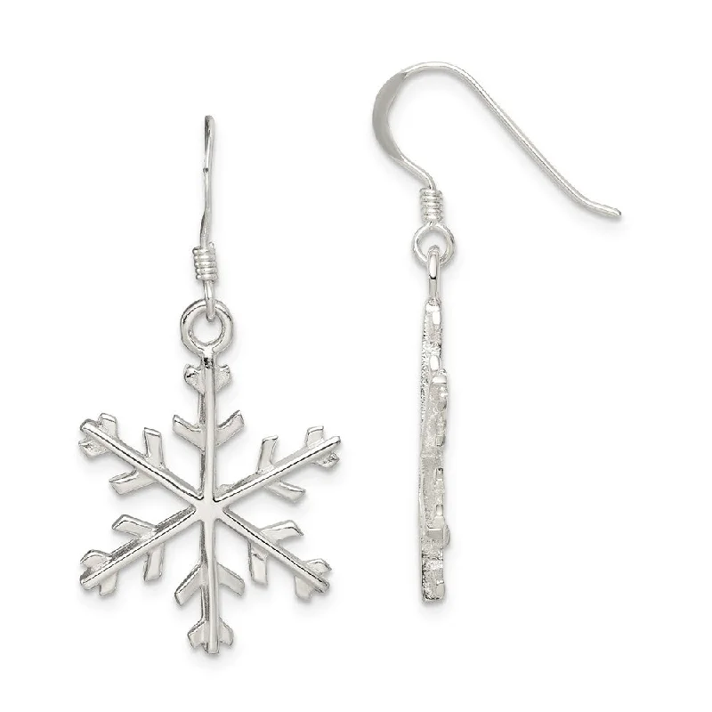 Prism crystal earrings-Sterling Silver Polished Snowflake Dangle Earrings - 7/8 Inches