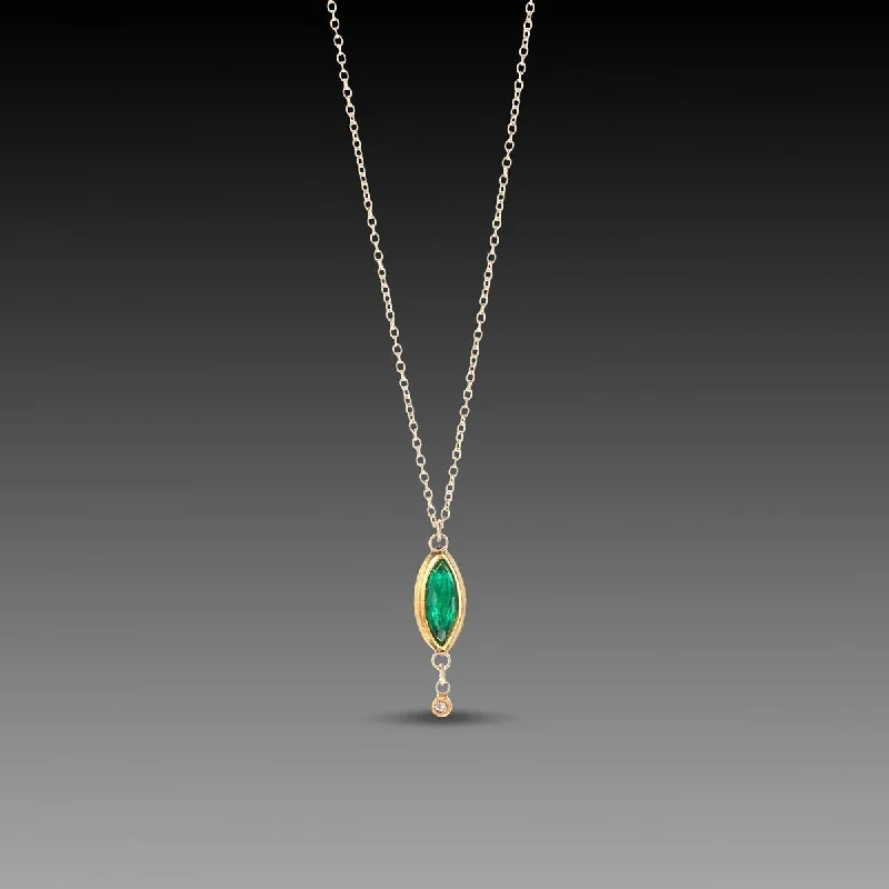 Floating gem necklaces-Marquise Emerald Necklace with Diamond Drop