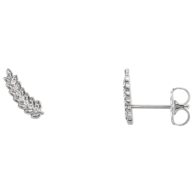 Quirky pair earrings-3.5 x 10mm 14k White Gold .04 CTW (G-H, I1) Diamond Leaf Ear Climbers