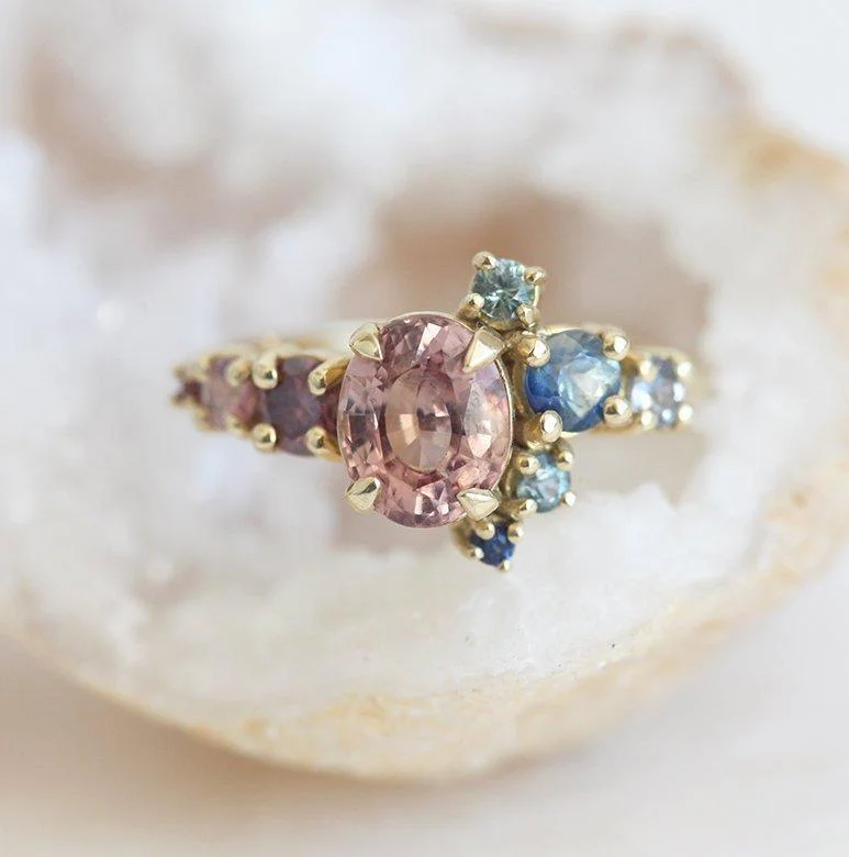 Quirky rings-Brenda Peach Sapphire Cluster Ring