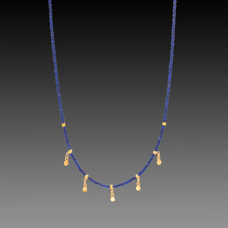 Chained layer necklaces-Lapis & Gold Drops Necklace