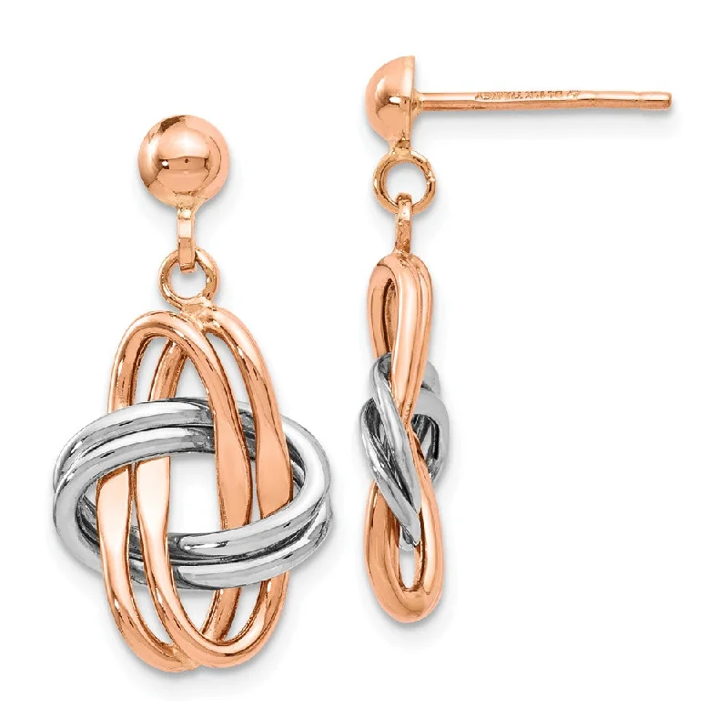 Five-tier earrings-14k Rose and White Gold Double Knot Post Dangle Earrings