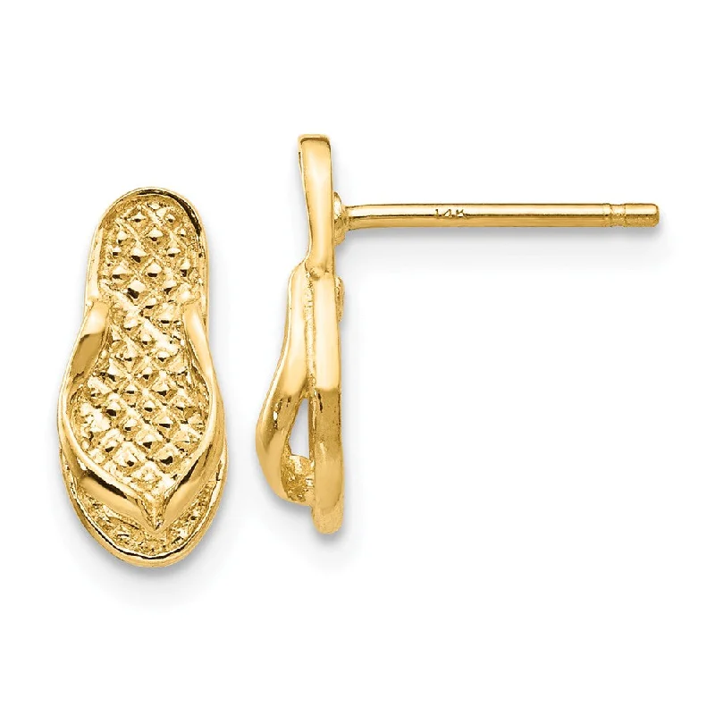 Sweeping design earrings-Small 3D Textured Flip Flop Post Earrings in 14k Yellow Gold